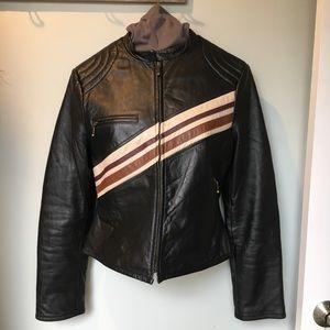 Vintage Leather Moto Cafe Racer Jacket